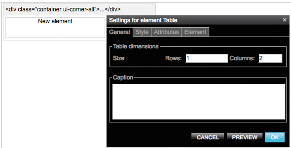 setting for element table