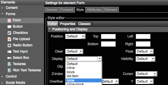setting for element form