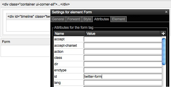 settings for element form