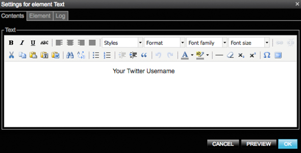 setting for element text
